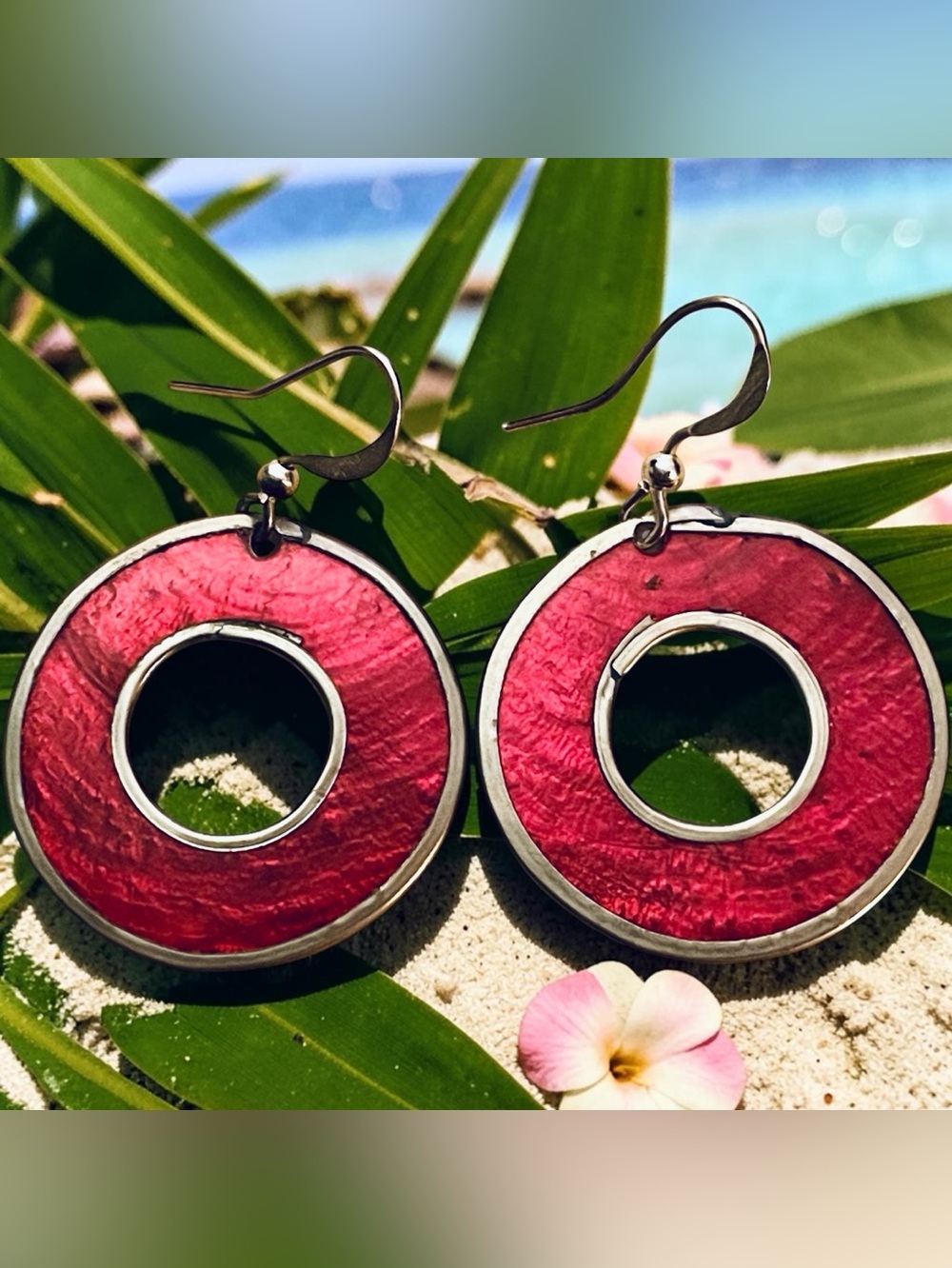 Capiz Shell Earrings by Culture Mix - Magenta Pink (Small)